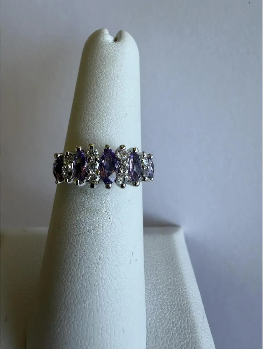 Sterling Silver Ring with Purple Gemstones 5.75 Vintage Art Deco